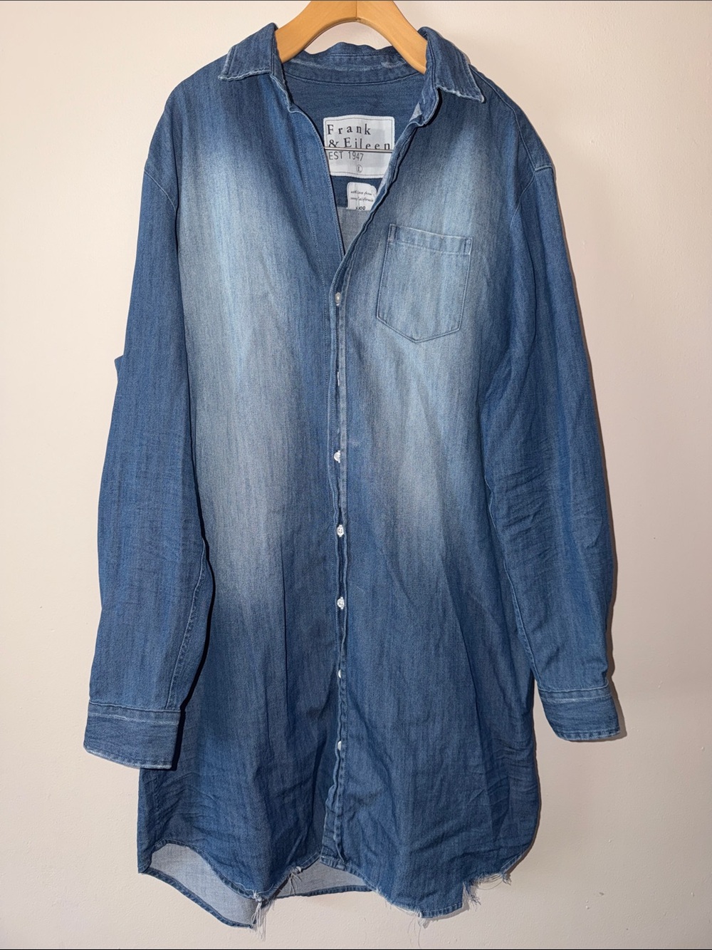 Frank & Eileen Mary Distressed Denim Dress in Vintage Wash Size L - Picture 2 of 6